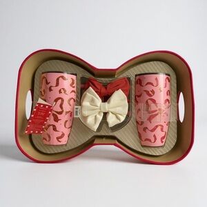 Petal & Pearl Velvet Set - Elegant Travel Mugs & Hair Bows - New With Tags